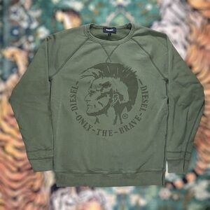 Diesel Indian Head Graphic Sweatshirt Crewneck Pullover Green Large Y2K